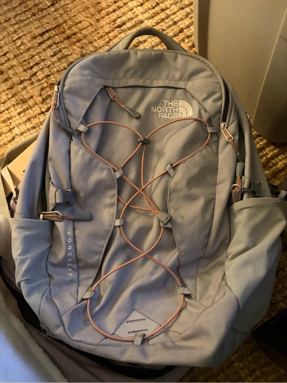 The North Face Light Gray Backpack with Pink Accent, Borealis